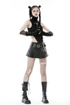 Punk PU metal belt asymmetrical pleated mini skirt KW304