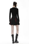 Punk Black red plaid pleated high waist skirt KW305