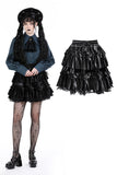 Black lolita frilly layered velvet mini skirt KW339