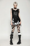 Punk Black and White Checkered Asymmetrical Messy Net Skirt KW373