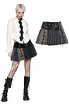 Colorful Plaid Patchwork Leather-Waist Skirt KW380