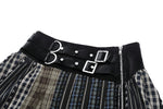 Colorful Plaid Patchwork Leather-Waist Skirt KW380