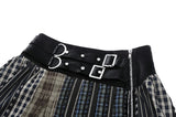 Colorful Plaid Patchwork Leather-Waist Skirt KW380