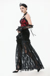 Gothic Velvet & Sheer Lace Paneled Long Skirt KW383