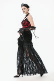 Gothic Velvet & Sheer Lace Paneled Long Skirt KW383