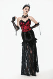 Gothic Velvet & Sheer Lace Paneled Long Skirt KW383