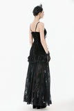 Gothic Velvet & Sheer Lace Paneled Long Skirt KW383