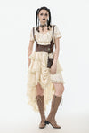 Steampunk Ruffled Skirt with Pleated Trim and Adjustable Waist KW394