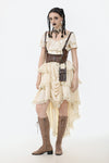 Steampunk Ruffled Skirt with Pleated Trim and Adjustable Waist KW394