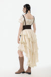 Steampunk Ruffled Skirt with Pleated Trim and Adjustable Waist KW394