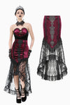High-Low Gothic Skirt in Glossy Velvet with Floral Lace Trim KW397