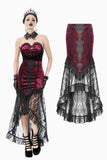 High-Low Gothic Skirt in Glossy Velvet with Floral Lace Trim KW397