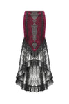 High-Low Gothic Skirt in Glossy Velvet with Floral Lace Trim KW397