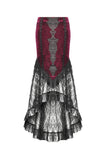 High-Low Gothic Skirt in Glossy Velvet with Floral Lace Trim KW397