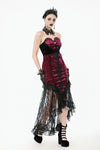 High-Low Gothic Skirt in Glossy Velvet with Floral Lace Trim KW397