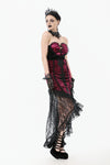 High-Low Gothic Skirt in Glossy Velvet with Floral Lace Trim KW397