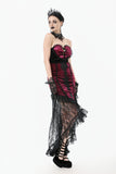 High-Low Gothic Skirt in Glossy Velvet with Floral Lace Trim KW397