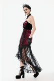 High-Low Gothic Skirt in Glossy Velvet with Floral Lace Trim KW397