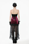 High-Low Gothic Skirt in Glossy Velvet with Floral Lace Trim KW397