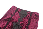 High-Low Gothic Skirt in Glossy Velvet with Floral Lace Trim KW397