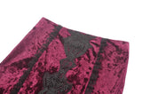 High-Low Gothic Skirt in Glossy Velvet with Floral Lace Trim KW397