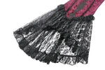 High-Low Gothic Skirt in Glossy Velvet with Floral Lace Trim KW397