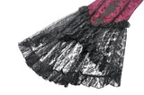 High-Low Gothic Skirt in Glossy Velvet with Floral Lace Trim KW397