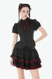 Black Crimson Gothic Tiered Skirt KW412 - Gothlolibeauty