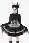 Cute Black and Grey Lolita High-Waist Tiered Skirt KW414