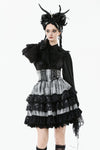Cute Black and Grey Lolita High-Waist Tiered Skirt KW414