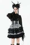 Cute Black and Grey Lolita High-Waist Tiered Skirt KW414