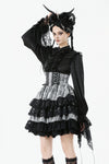 Cute Black and Grey Lolita High-Waist Tiered Skirt KW414