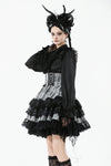 Cute Black and Grey Lolita High-Waist Tiered Skirt KW414