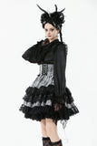 Cute Black and Grey Lolita High-Waist Tiered Skirt KW414