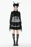 Cute Black and Grey Lolita High-Waist Tiered Skirt KW414