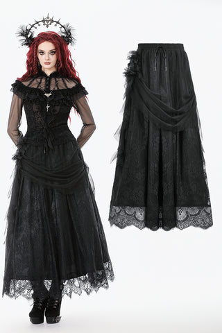 Gothic Court Floral Pleated Tulle Maxi Skirt KW422