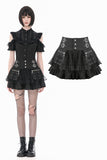 Sin Forbidden - Dark Punk Lace Patchwork Multi-Pocket Ruffle Mini Skirt KW444