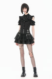 Sin Forbidden - Dark Punk Lace Patchwork Multi-Pocket Ruffle Mini Skirt KW444