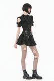 Sin Forbidden - Dark Punk Lace Patchwork Multi-Pocket Ruffle Mini Skirt KW444