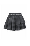 Plaid Rebellion - Dark Punk Asymmetric Tiered Pleated Patchwork Studded Skirt KW445