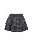Plaid Rebellion - Dark Punk Asymmetric Tiered Pleated Patchwork Studded Skirt KW445