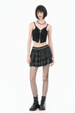 Plaid Rebellion - Dark Punk Asymmetric Tiered Pleated Patchwork Studded Skirt KW445