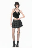 Plaid Rebellion - Dark Punk Asymmetric Tiered Pleated Patchwork Studded Skirt KW445