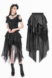 Gothic Ruffled High-Low Skirt with Jacquard Texture and Irregular Tiered Lace Mesh  KW451