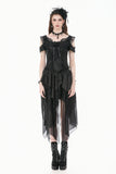 Gothic Ruffled High-Low Skirt with Jacquard Texture and Irregular Tiered Lace Mesh  KW451