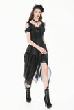 Gothic Ruffled High-Low Skirt with Jacquard Texture and Irregular Tiered Lace Mesh  KW451