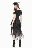 Gothic Ruffled High-Low Skirt with Jacquard Texture and Irregular Tiered Lace Mesh  KW451