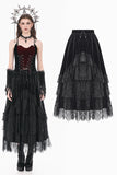 Gothic Velvet Skirt with  Tiered Lace Mesh and Ruffled Cake Silhouette KW453