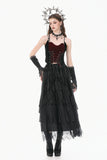 Gothic Velvet Skirt with  Tiered Lace Mesh and Ruffled Cake Silhouette KW453
