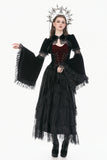 Gothic Velvet Skirt with  Tiered Lace Mesh and Ruffled Cake Silhouette KW453